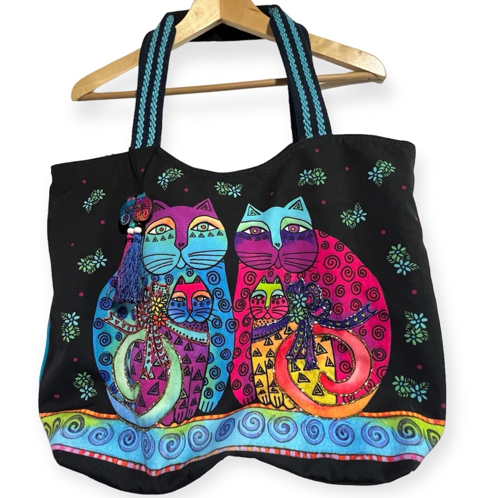 RETIRED Laurel Burch Cat Feline Moms&Kittens Scoop Fabric Shoulder Bag
